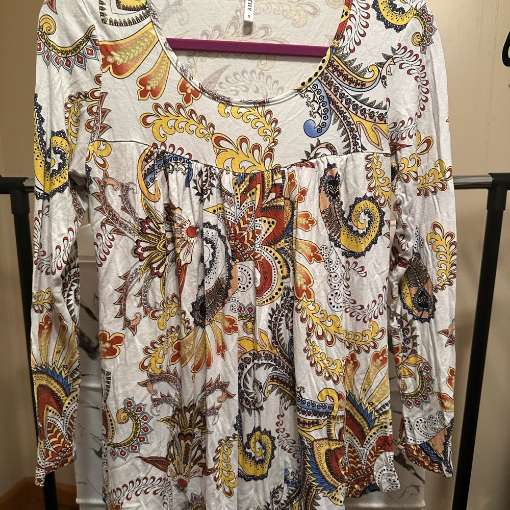 Cream Pleated Long Sleeve Blouse